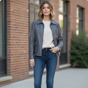 J. Crew Charcoal Gray Leather Car Zip Front Jacket
